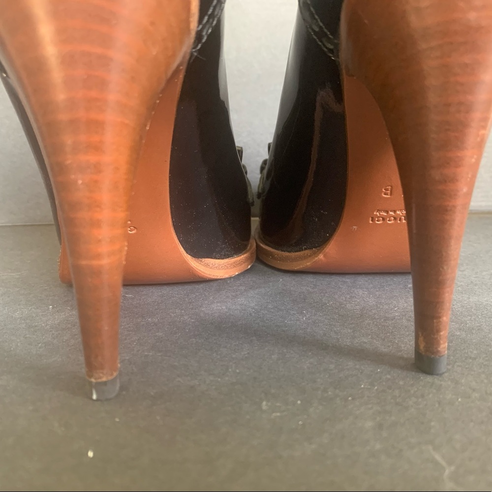 Gucci Black Patent Leather Kiltie Bit Heels with Brown Trim~Fit More Like a Sz 6 - Picture 7 of 16